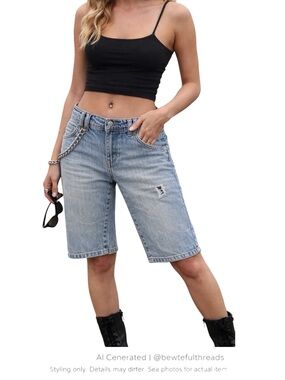 Low Rise Y2K Bermuda Denim Shorts Size 28 Indie Sleaze Festival